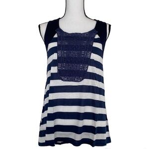 Moon & Sky Crochet Design Striped Sleeveless Tank Top Size L
